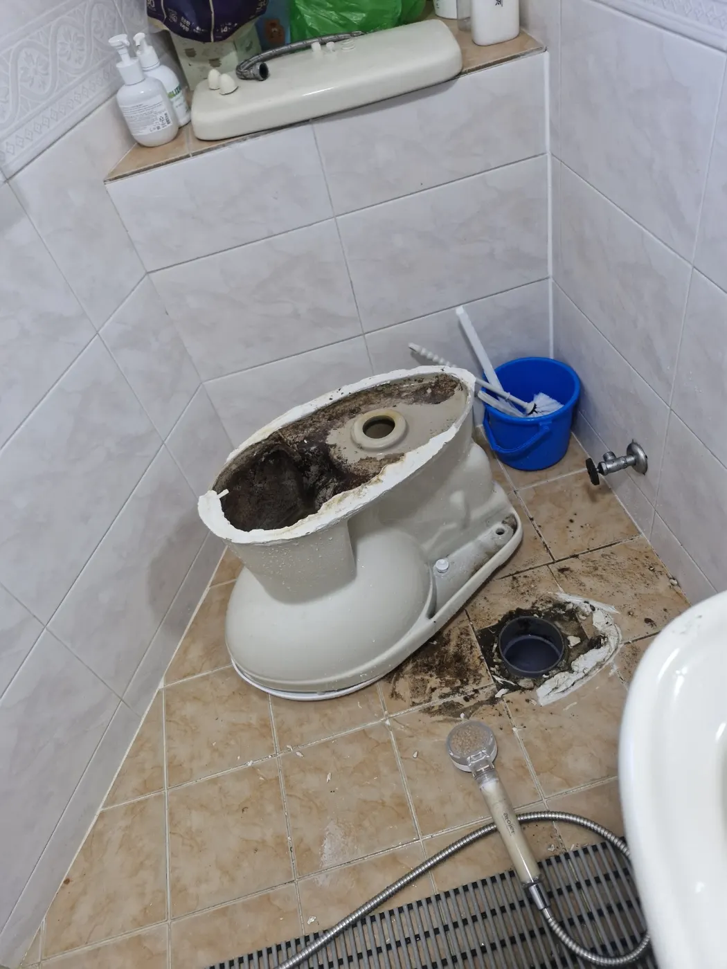 수원시 변기막힘 변기 배수 상태와 막힘 원인을 확인하는 현장 작업 사진